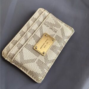 Michael Kors Textured Cream Card Holder with Gold Plate
